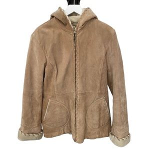 Vintage Wilsons Suede Leather Faux Fur Lining Full Zip Hooded Jacket Size Large